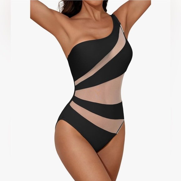 Black One-Shoulder Cutout Swimsuit - Picture 1 of 12